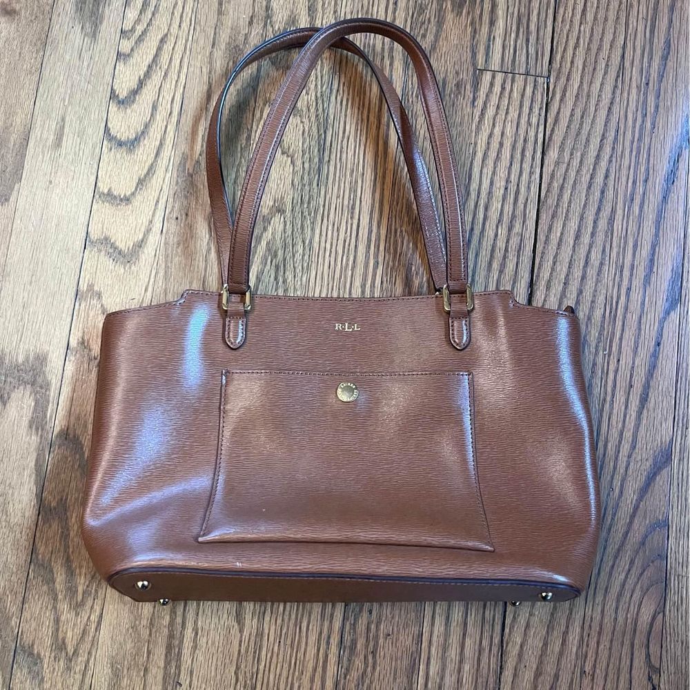 Lauren Ralph Lauren Newbury Pocket Hobo Handbag Satchel Tan Leather